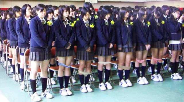 Young Asian Schoolgirls drop panties under their skirts